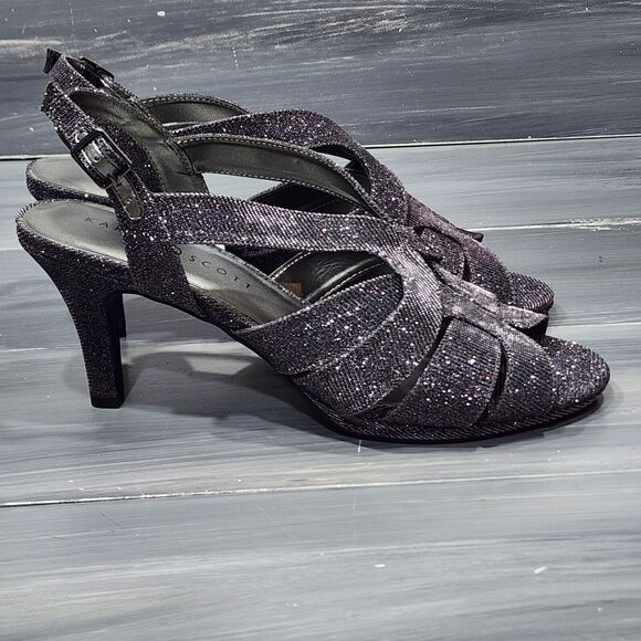 Karen Scott Belindah Sandals Size 7 M Metallic Pewter Open Toe Slingback Heels - Picture 4 of 13